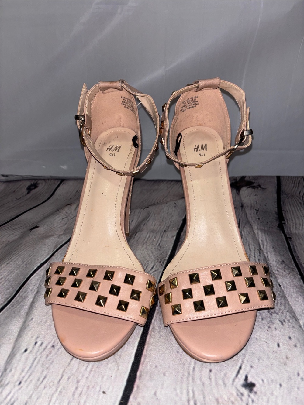 H&M Blush Pink Studded Ankle-Strap Heels (4 1/2 inches)